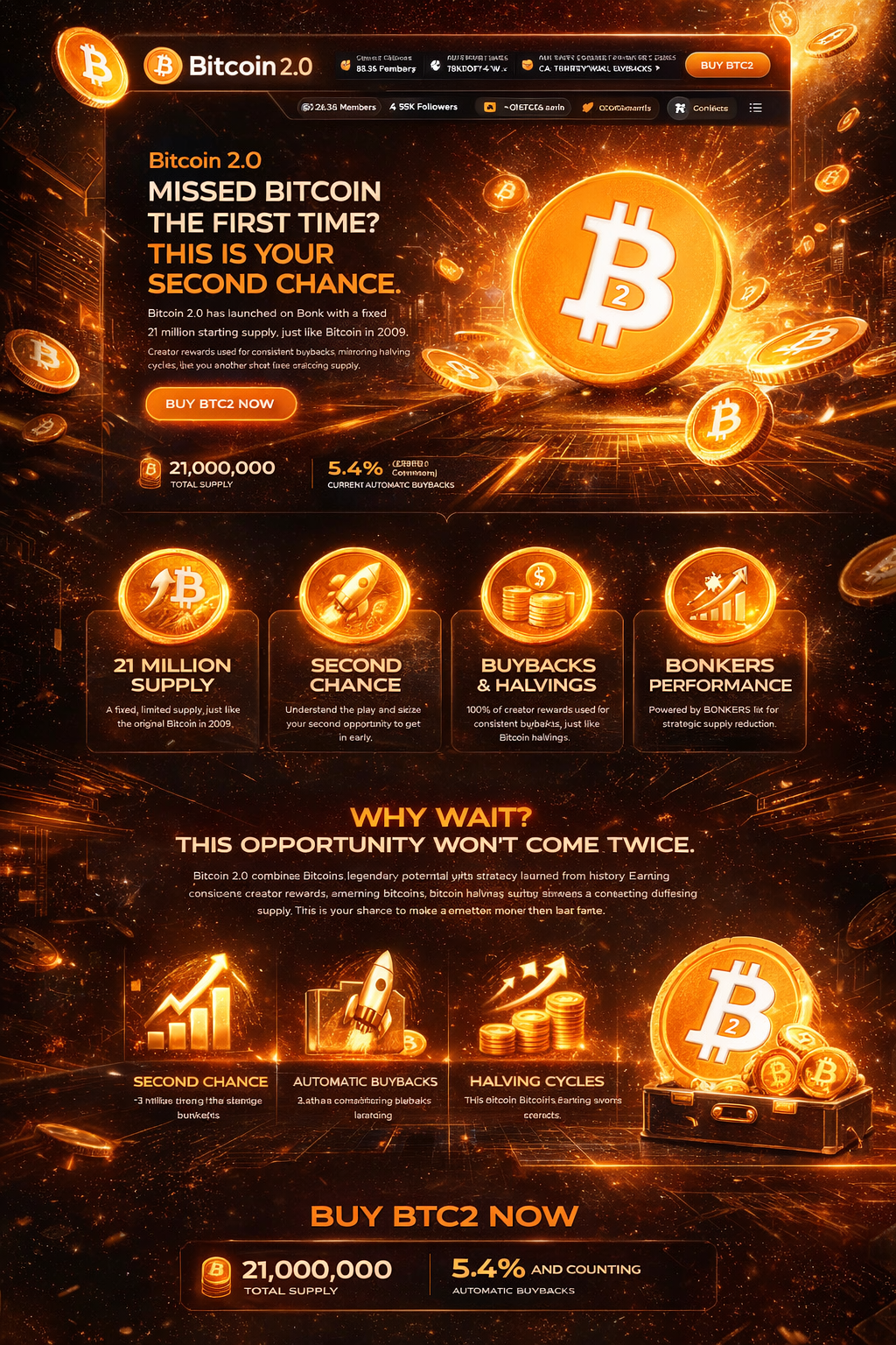 Bitcoin 2.0 — Second chance. 21M supply. Buybacks mirroring halving cycles.